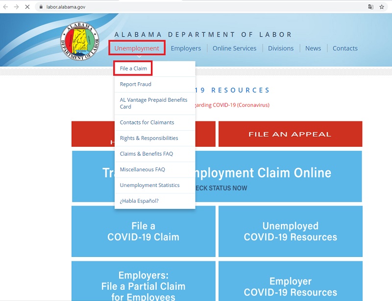online application for unemployment benefits in Alabama