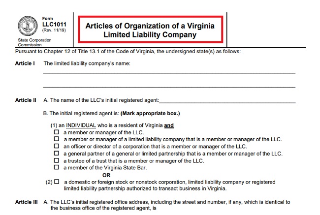 articles of organization virginia llc