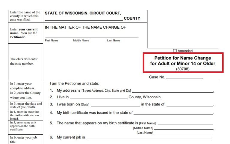 SS-5 Form, to change your name in Wisconsin